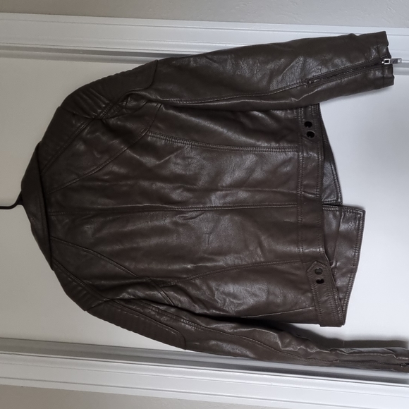 Neutral Green Gray Leather Jacket - Picture 3 of 4